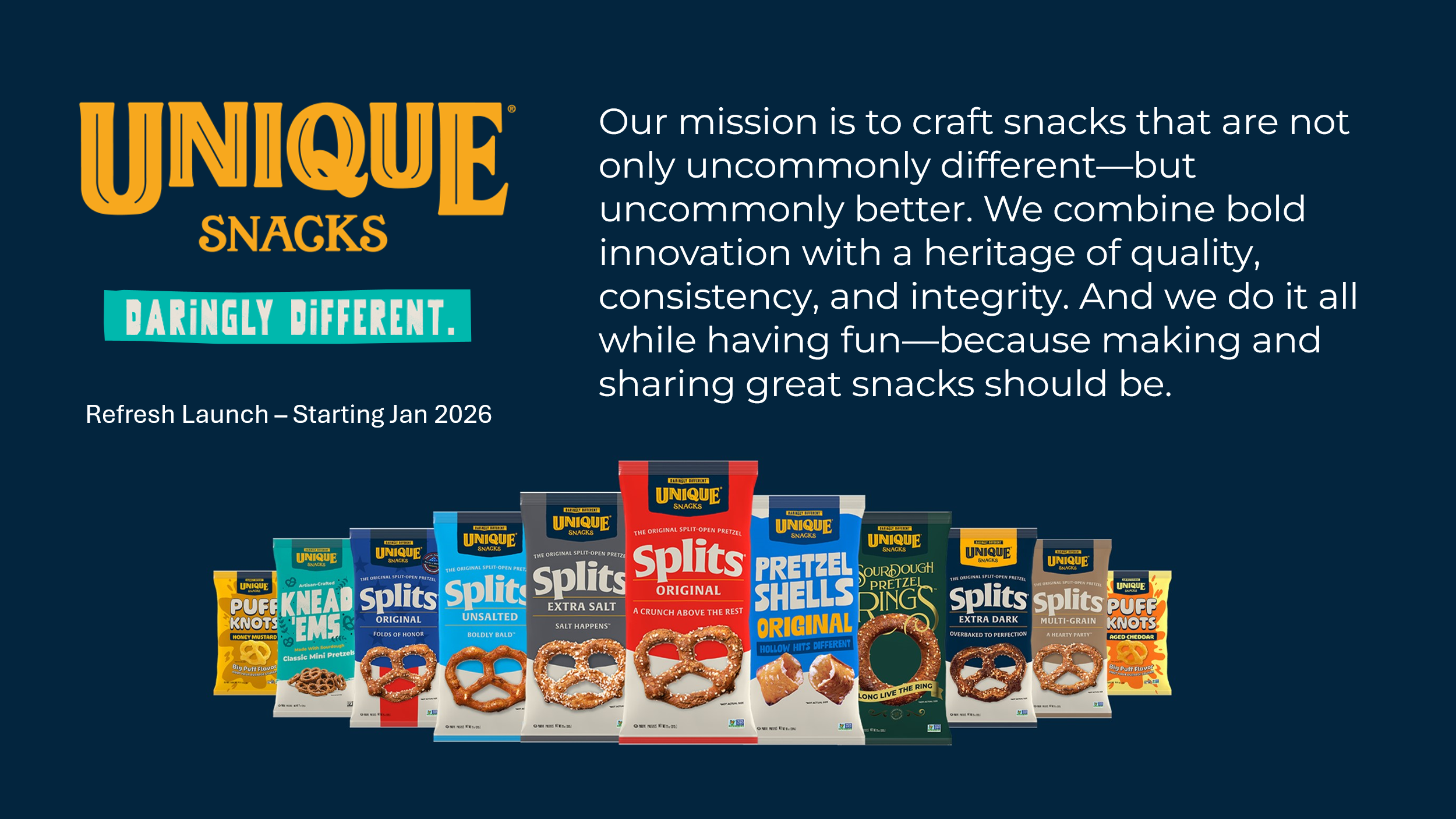 Full Unique Snacks product lineup distributed by Fowler Snack Foods across Florida